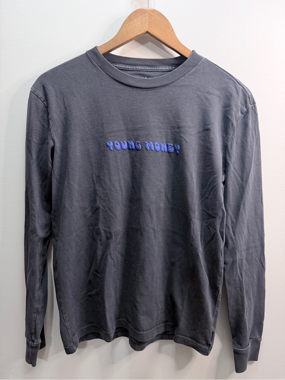 American Eagle Outfitters Charcoal Tee with Light Blue 'Young Money' Graphic